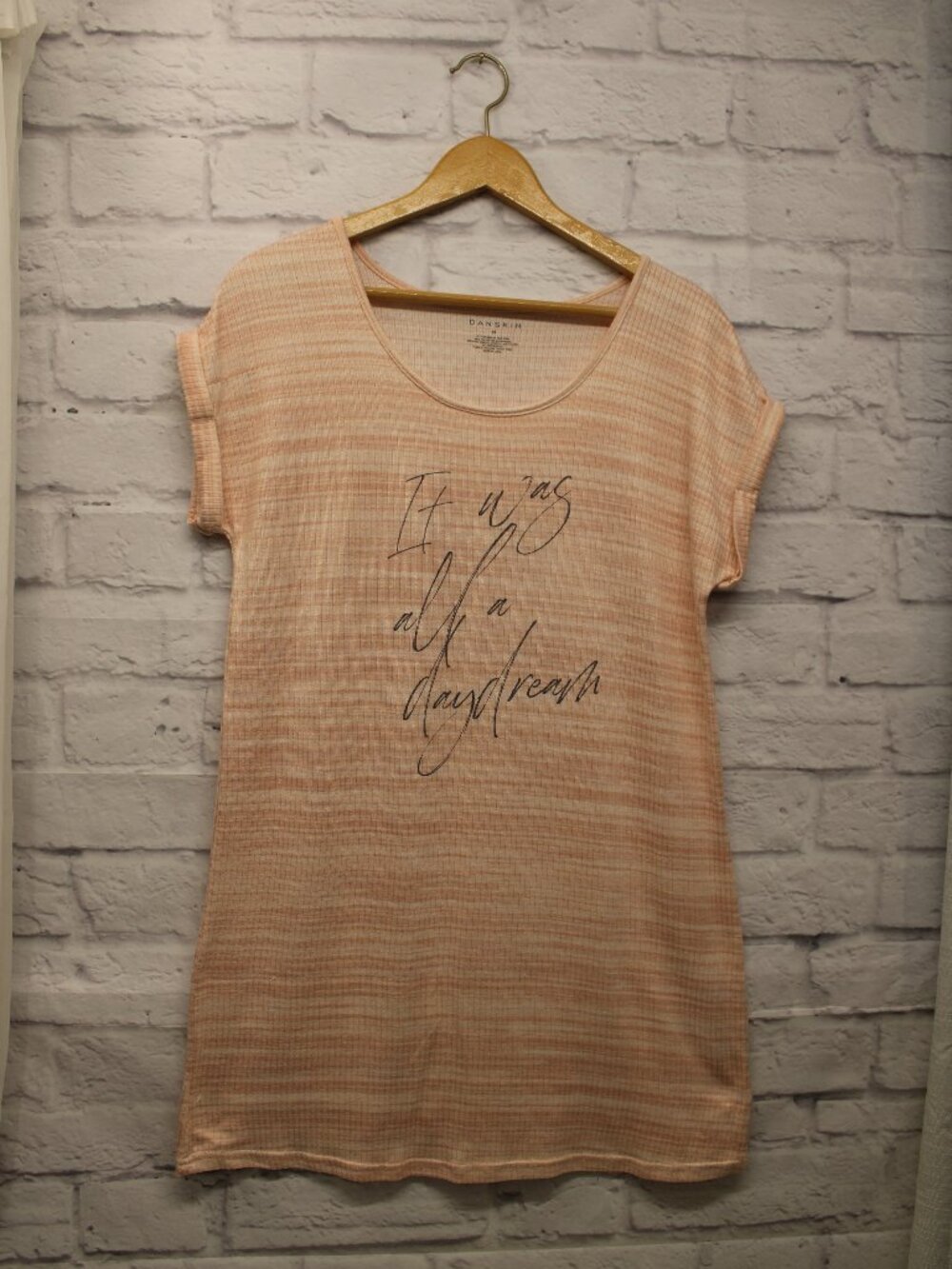 Danskin Medium Light Pink Marled Shortsleeve Knit Nightgown Summer Lounge Comfy